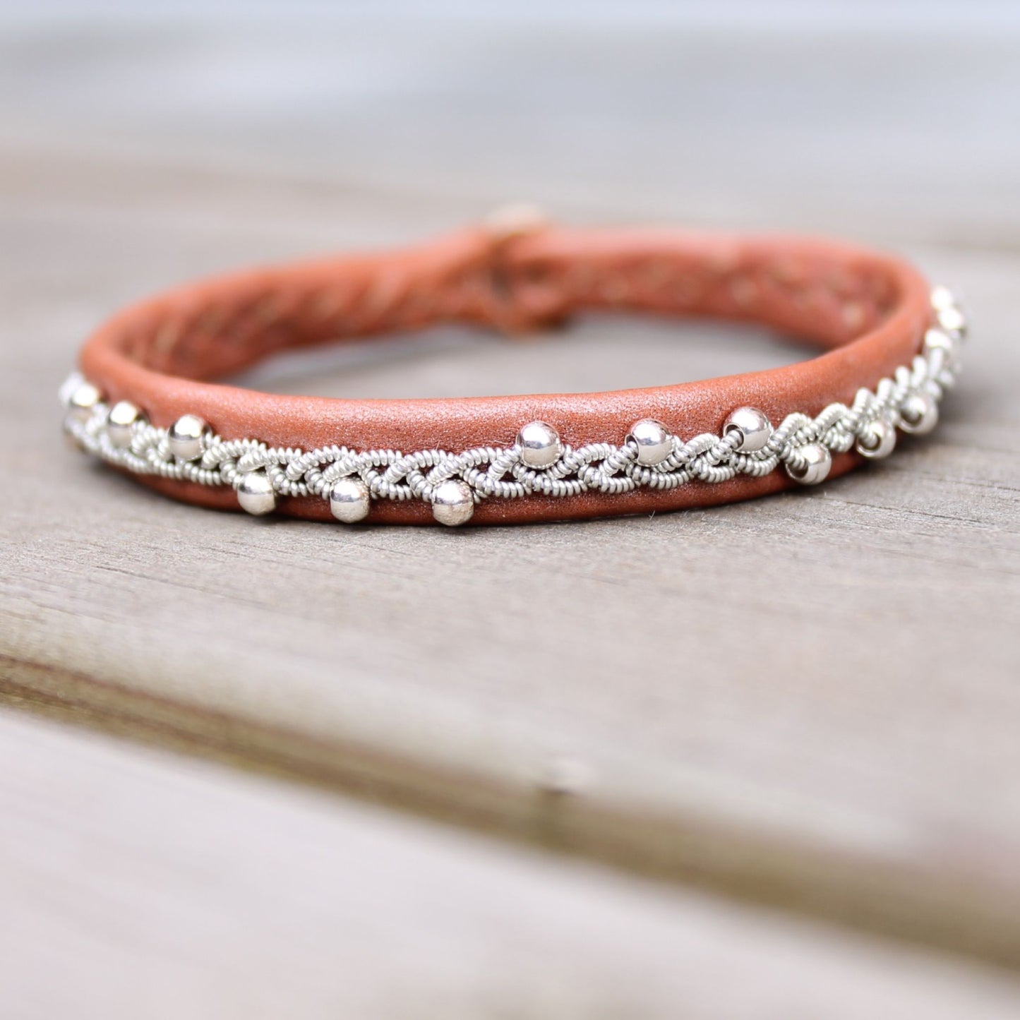Sami leather bracelet with sterling silver beads