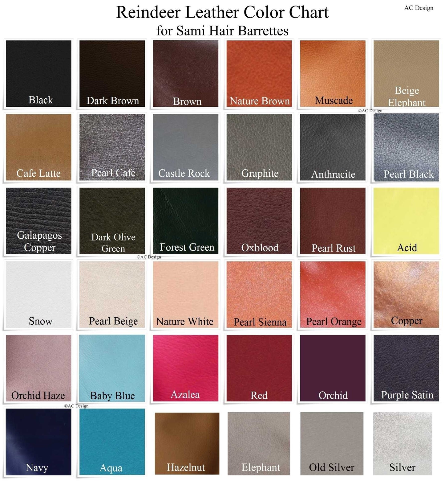 Reindeer leather color chart for AC Design jewelry