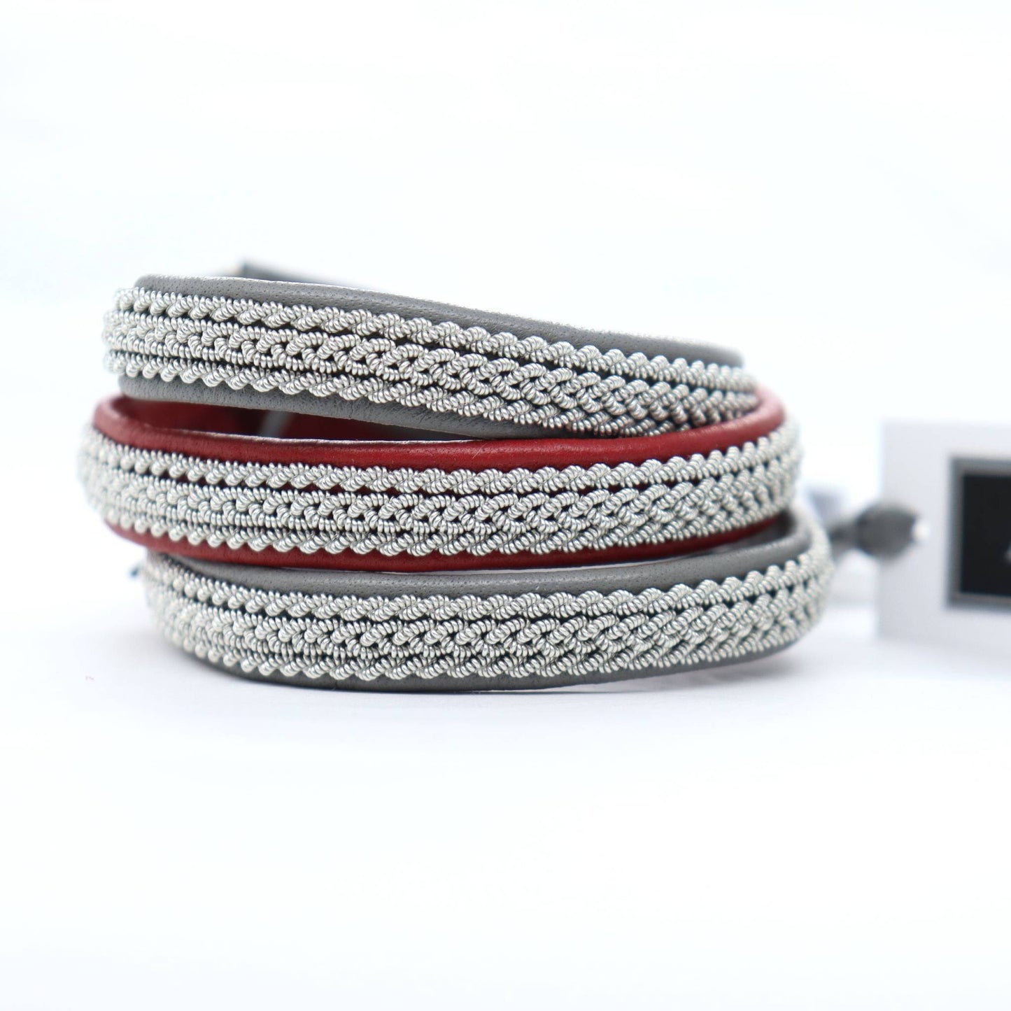 Ask is sami bracelets in reindeer leather and pewter wire braids.