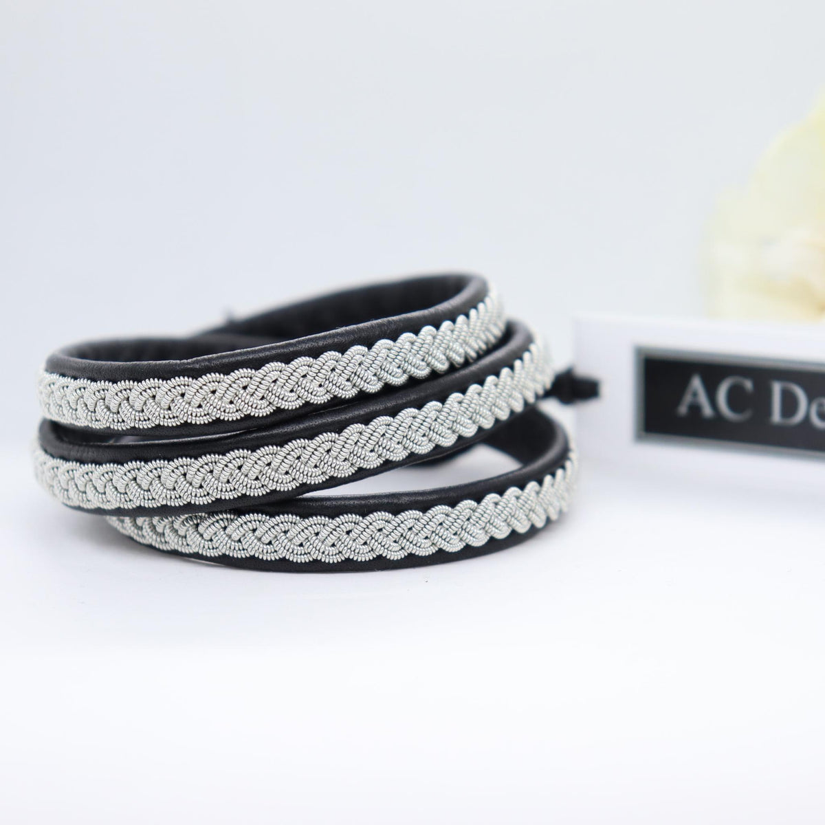 Sami bracelet warp around in black reindeer leather