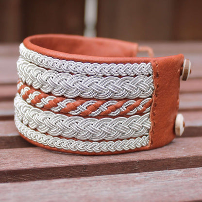 Nordic Sami bracelet in pewter wire braids and genuine leather