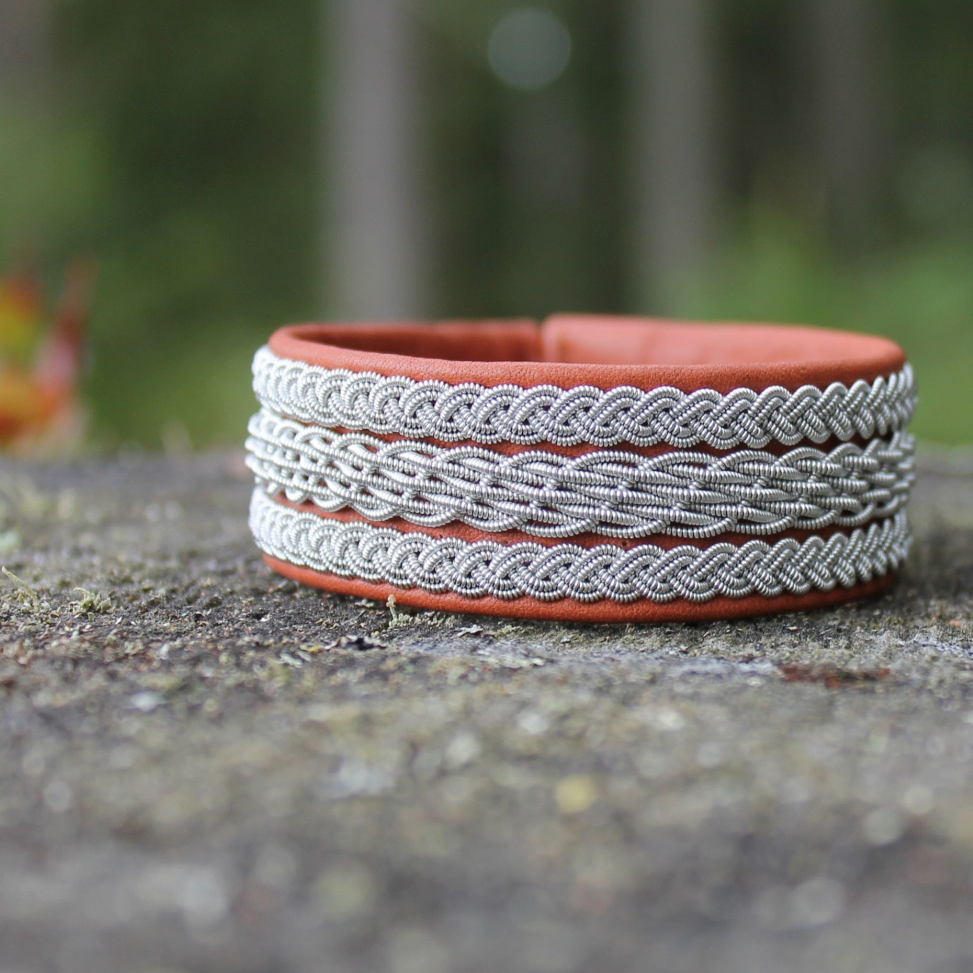 lapland Sami style leather bracelet with pewter braids