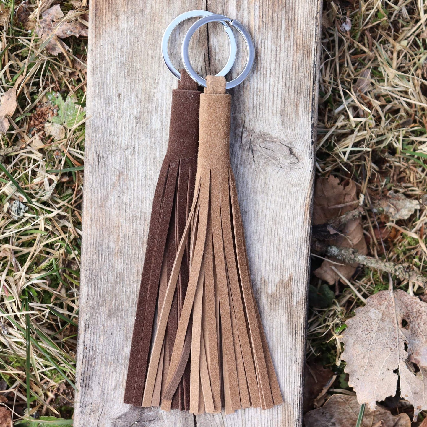 Handcrafted keyrings in soft reindeer suede.