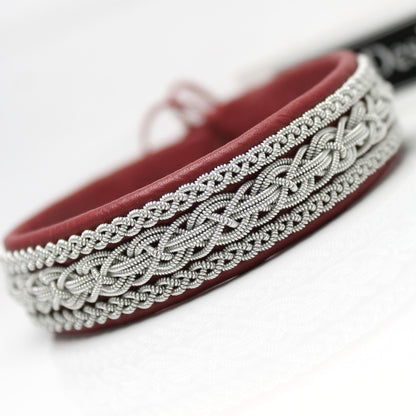 lapland bracelet in pewter thread and red reindeer leather