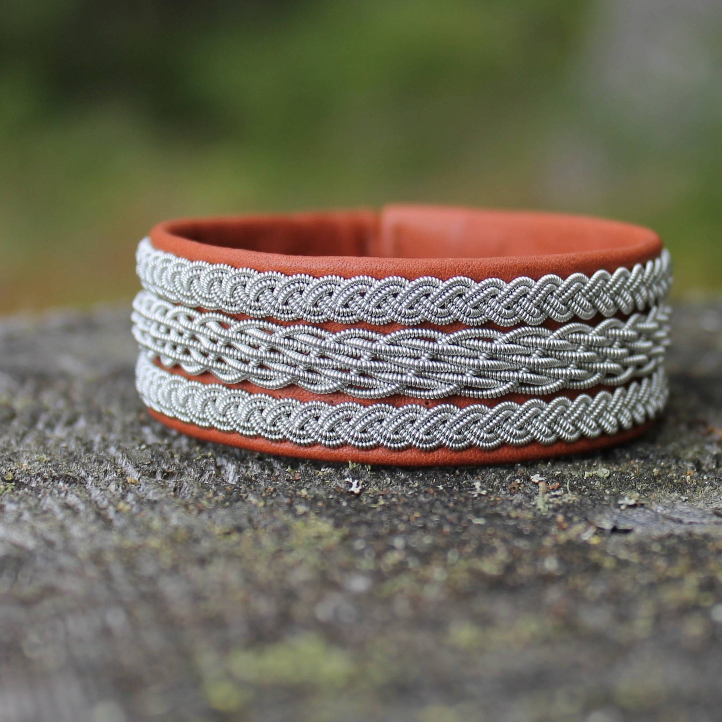 Nordic Sami style leather bracelet with pewter braids
