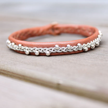 Sami leather bracelet with sterling silver beads