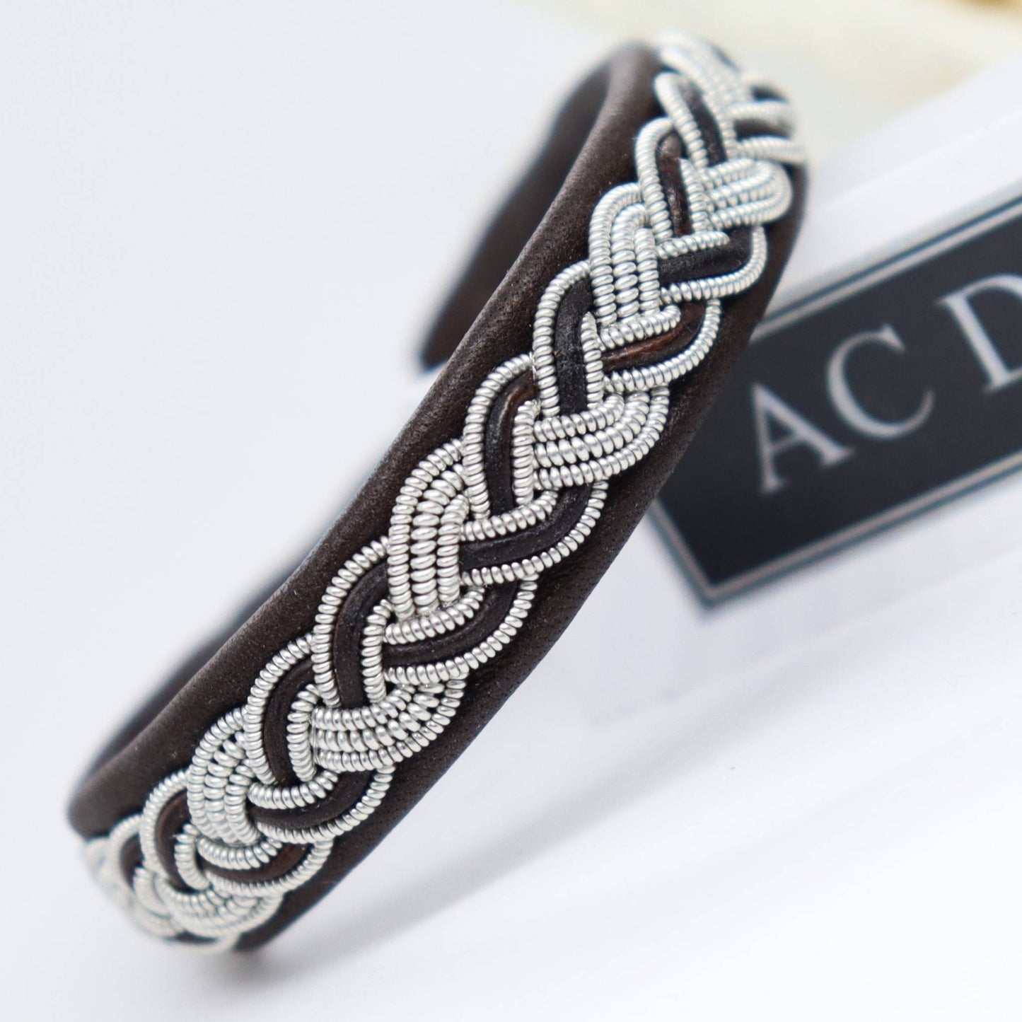 Sami pewter and leather bracelet with leather cord