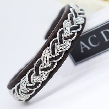 Sami pewter and leather bracelet with leather cord