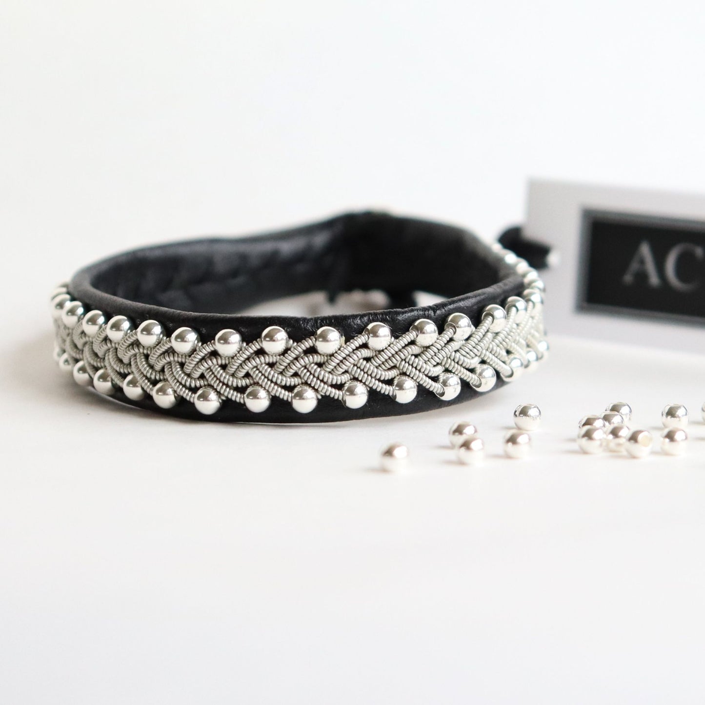 Sami leather bracelet with silver beads