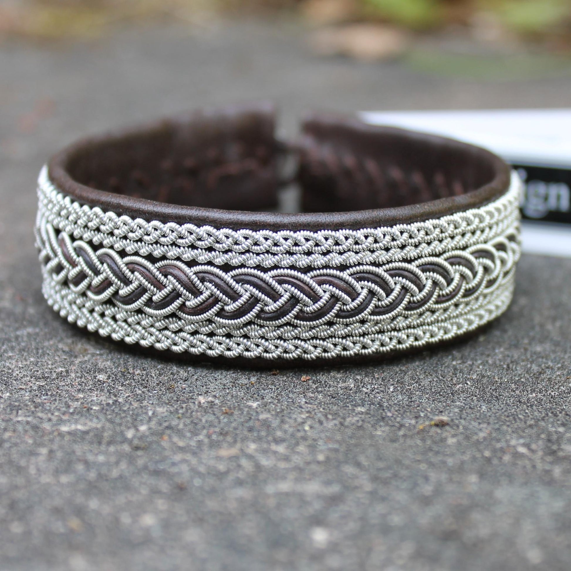 Handcrafted Sami bracelet in dark brown reindeer leather 