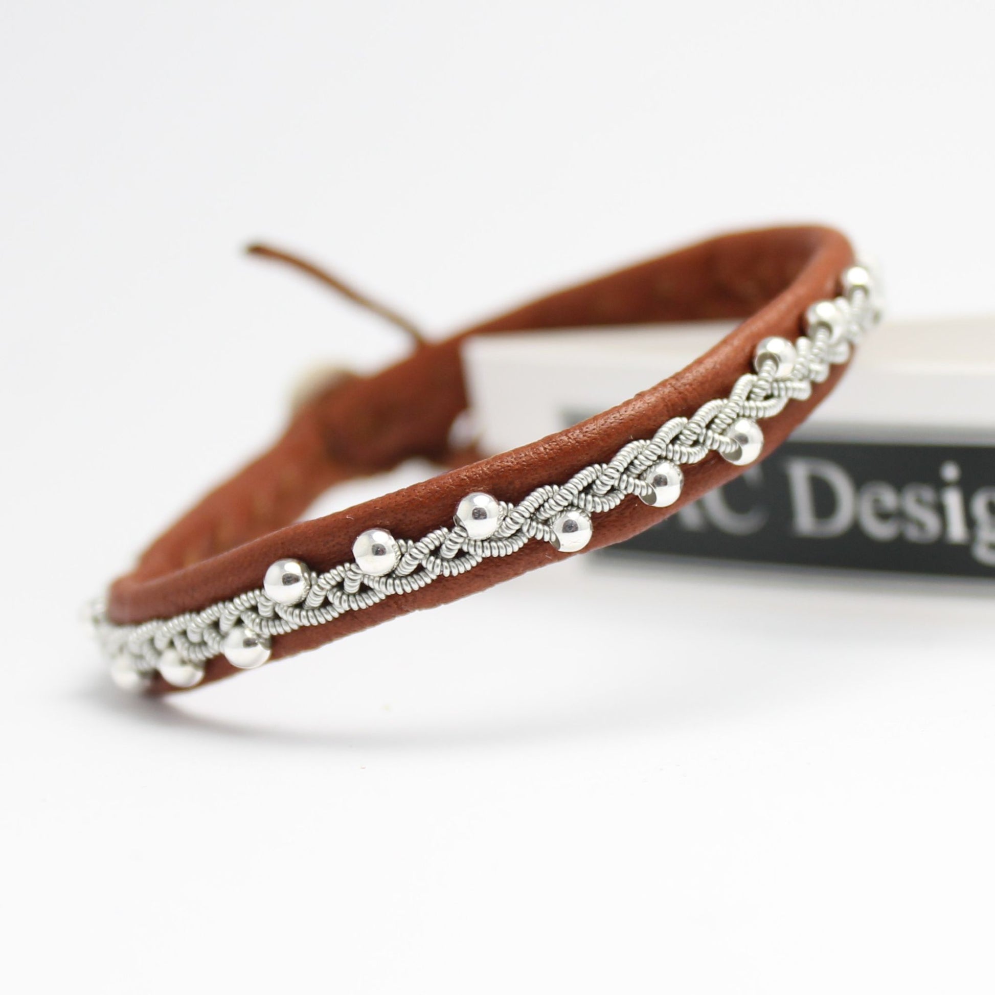 Handmade Sami bracelet with sterling silver beads