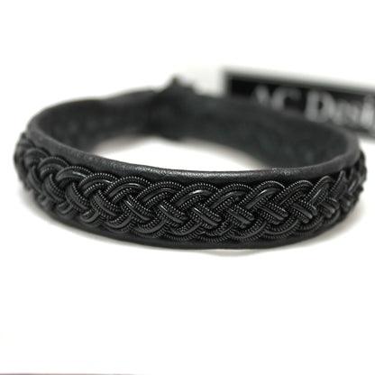 sami bracelet in black copper wire, leather and cord