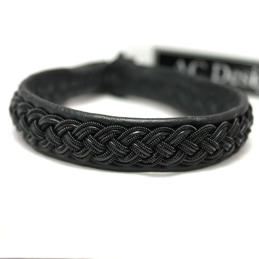 sami bracelet in black copper wire, leather and cord