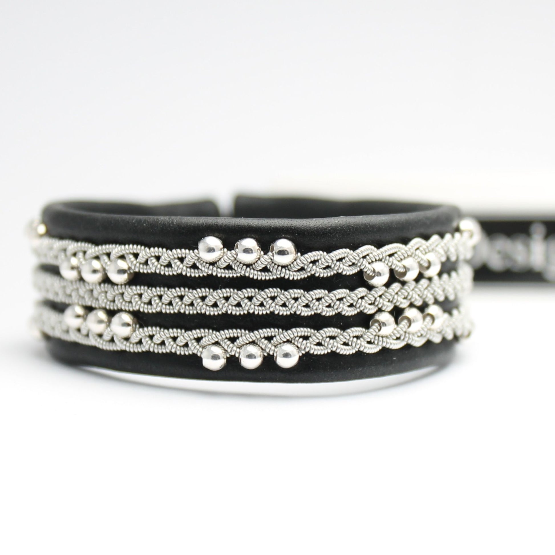 Sami leather bracelet with sterling silver beads and pewter