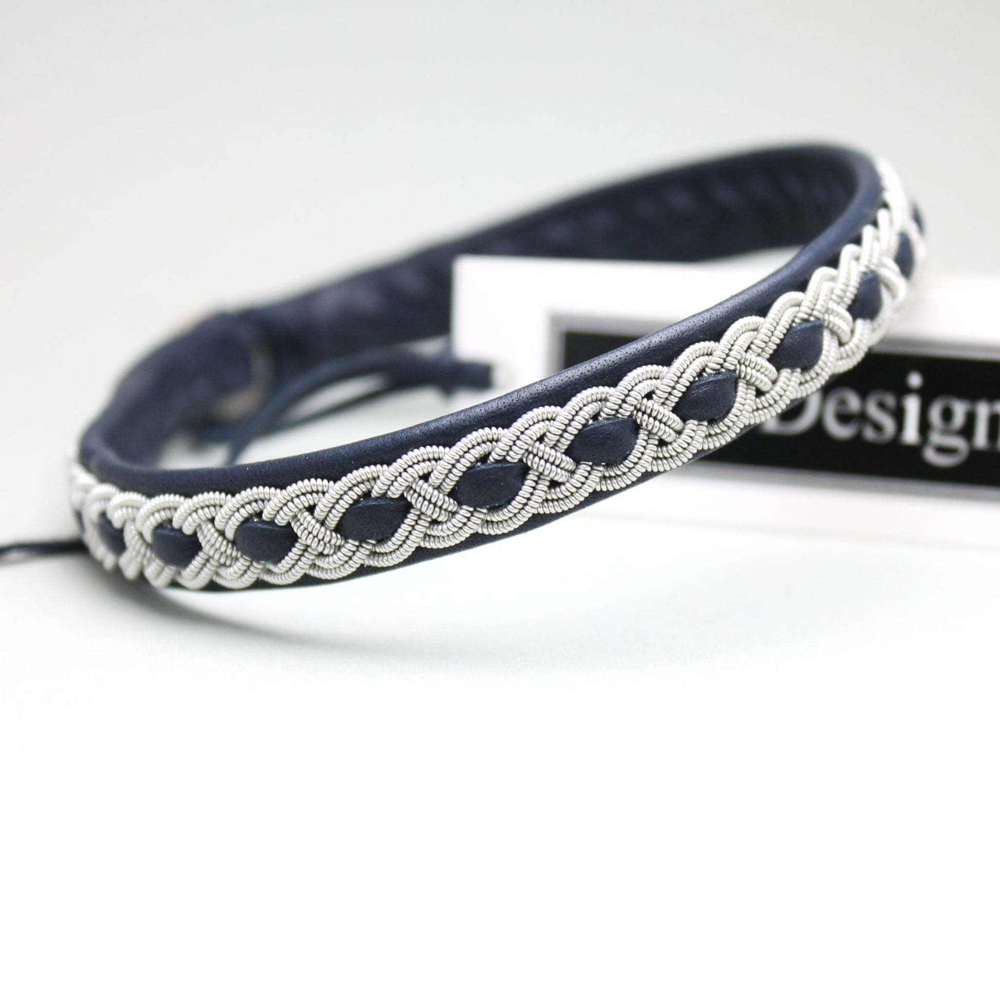 swedish sami bracelet in navy reindeer leather