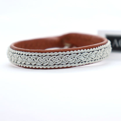 Sami bracelet in nature brown leather and pewter braid