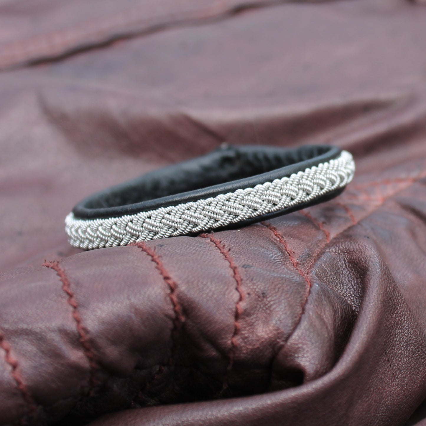 Black leather bracelet in Sami style