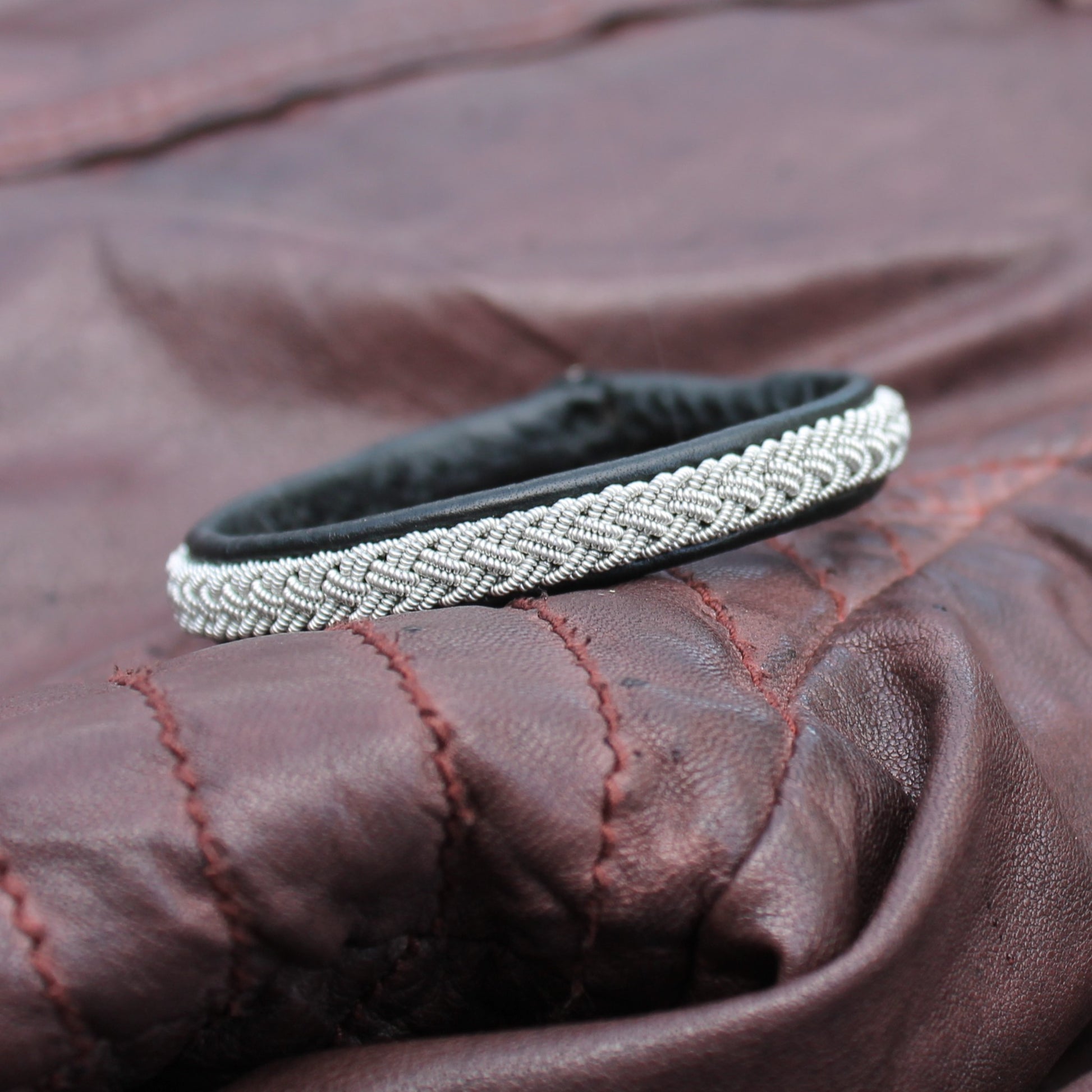 Black leather bracelet in Sami style