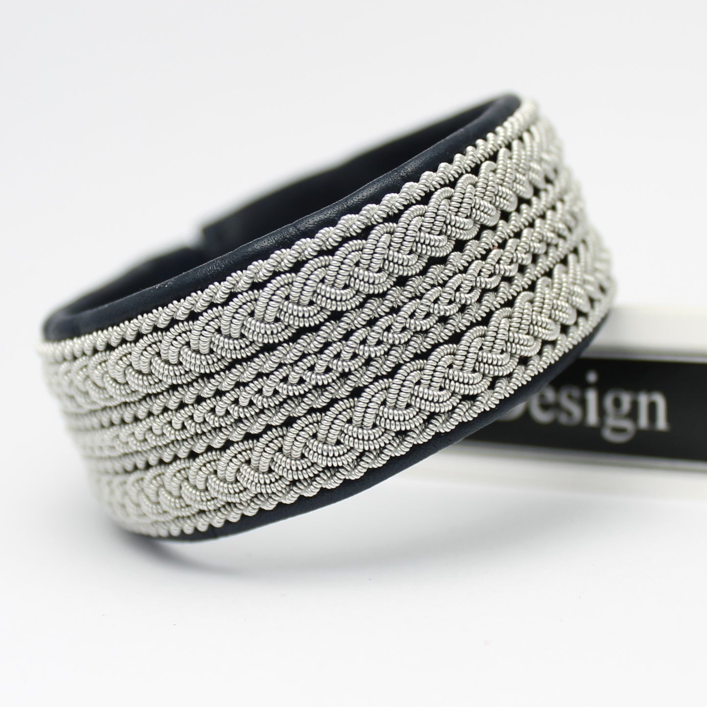 Wide sami bracelet handcrafted in reindeer leather
