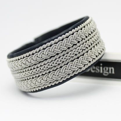 Wide sami bracelet handcrafted in reindeer leather