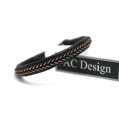 Sami bracelet in black leather and shimmering black copper wire braid