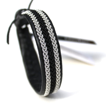 Black Sami leather bracelet with pewter and copper braids