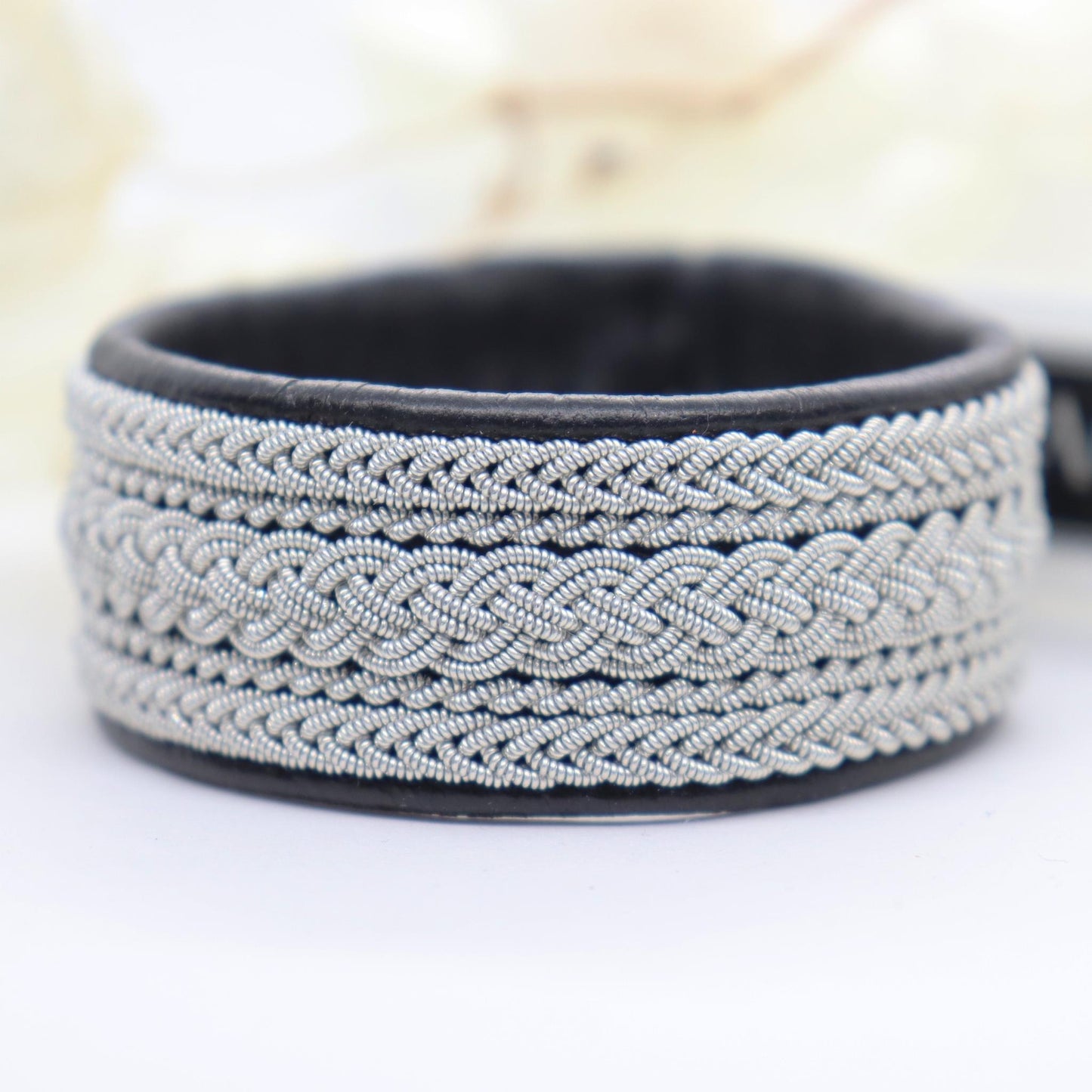 Viking bracelet handcrafted in black reindeer leather