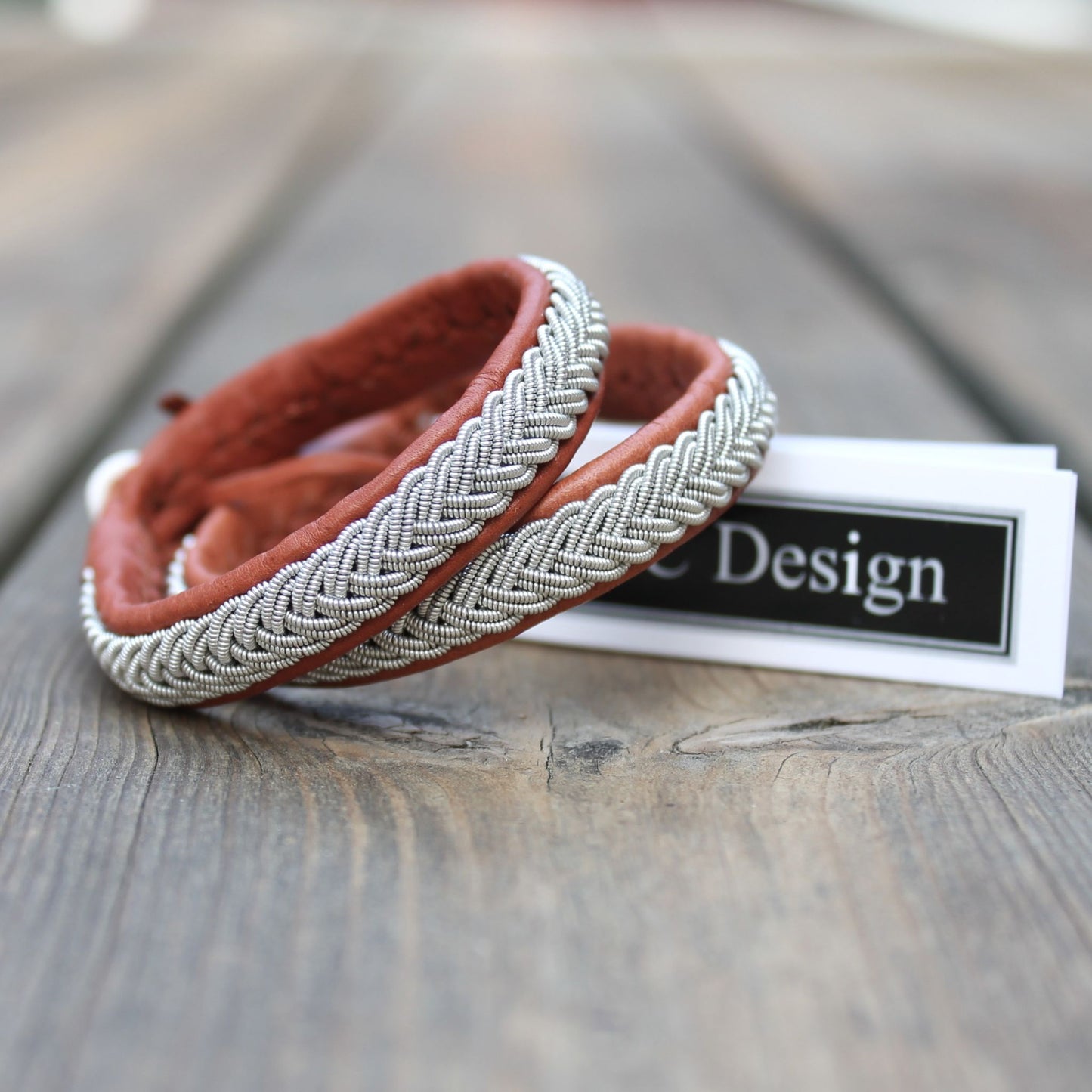 Nordic hancrafted Sami bracelets in leather with pewter braids