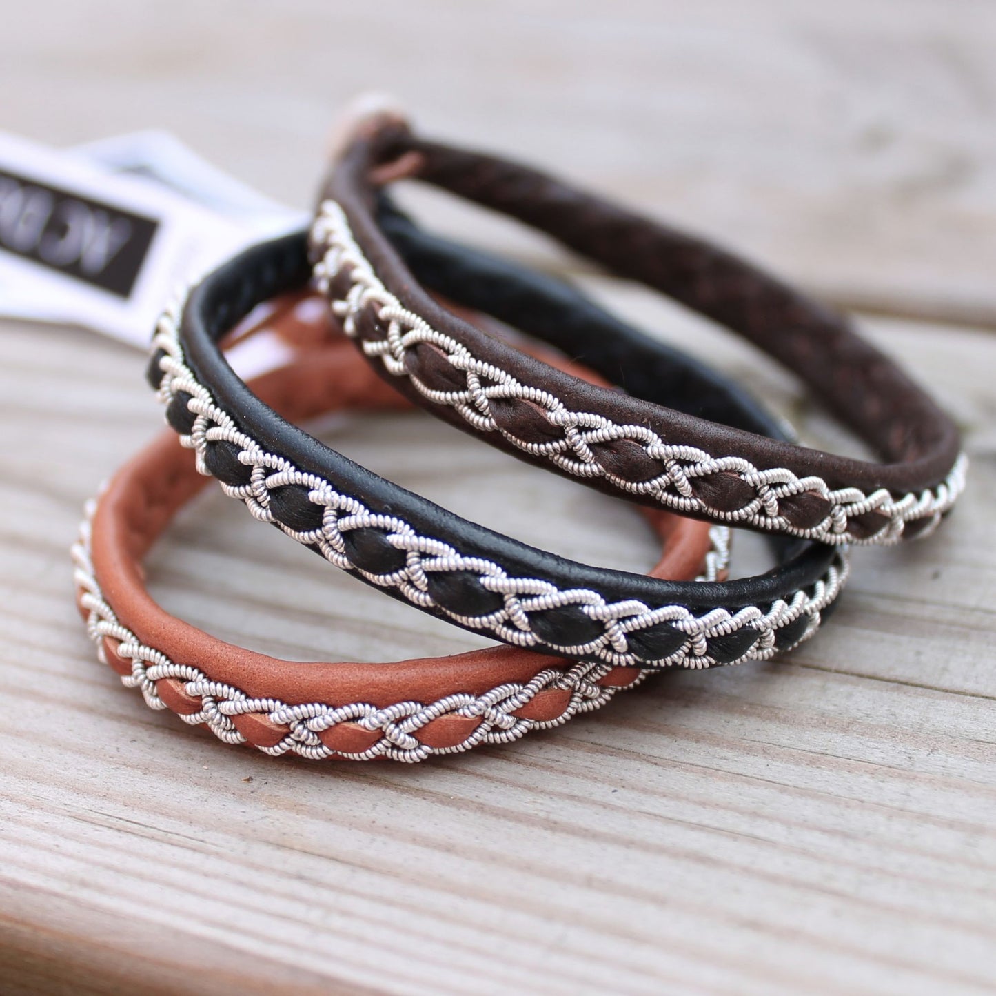 Sami bracelets in dark brown, nature brown and  black leather