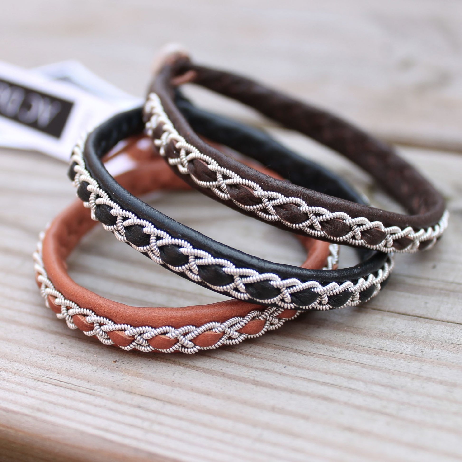 Sami bracelets in dark brown, nature brown and  black leather