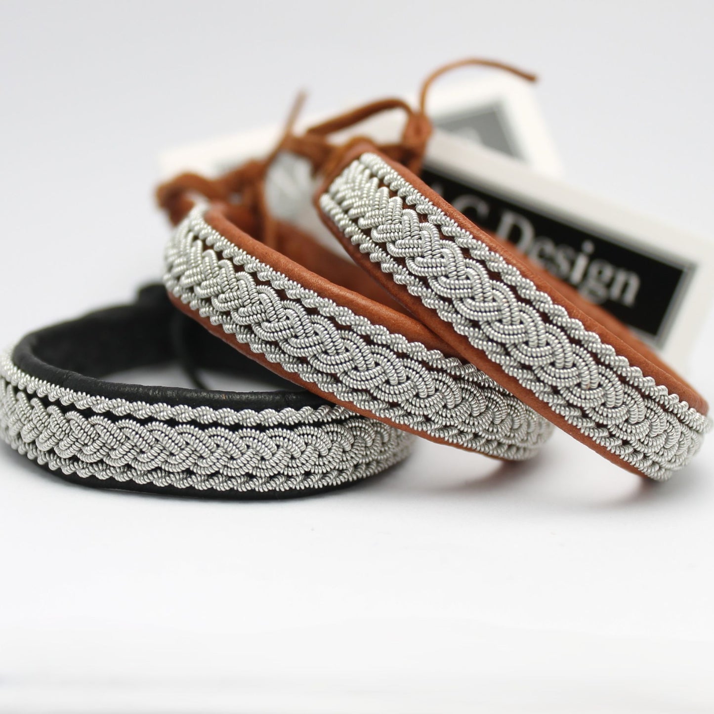 Nature brown and Black Sami bracelets with pewter braids and twists