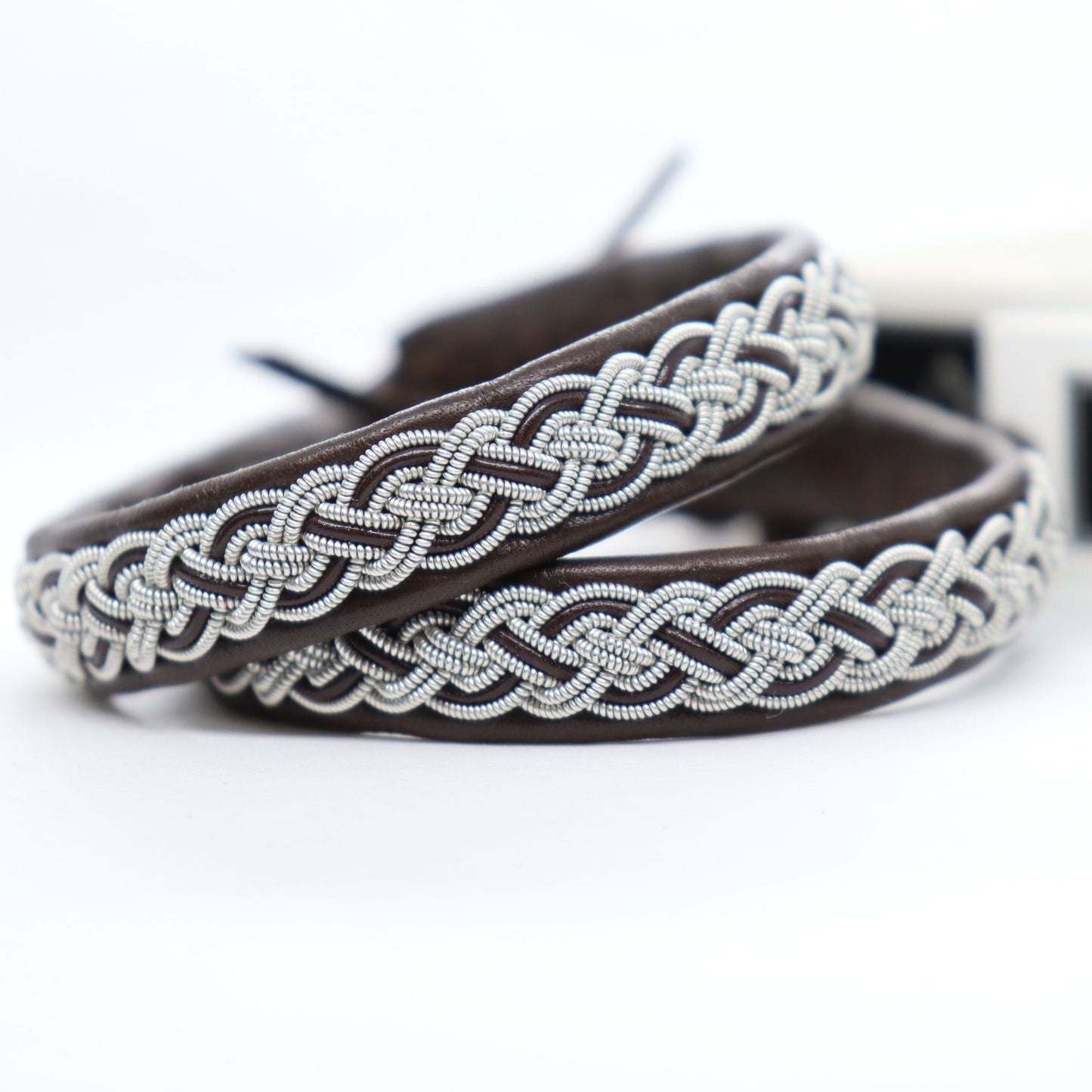 lapland bracelet in leather, pewter thread and leather cord  