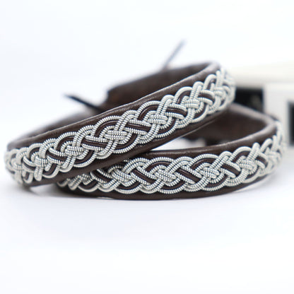 lapland bracelet in leather, pewter thread and leather cord  