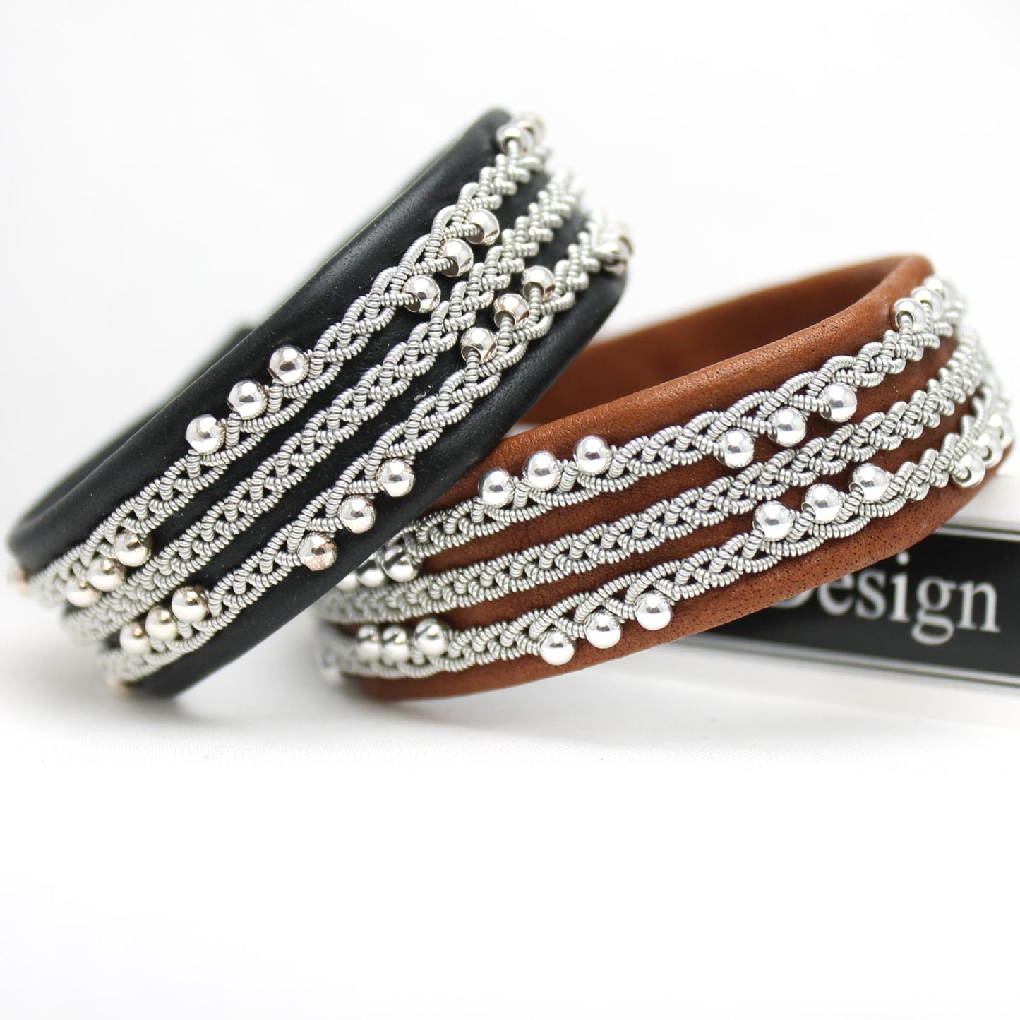 Sami braceletsin leather and sterling silver beads