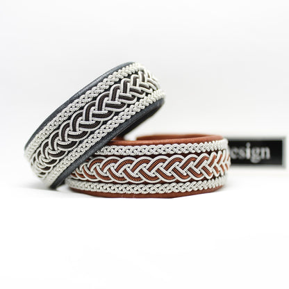 Handcrafted Sami bracelets in Pearl Black and Nature Brown leather