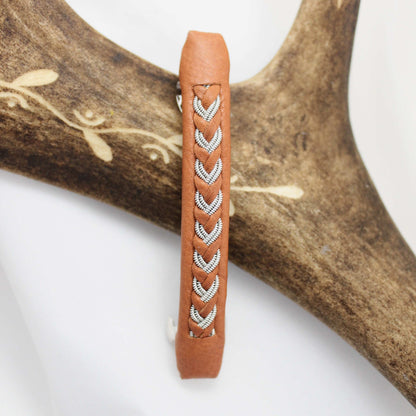 Handcrafted hair clip with pewter and leather braid