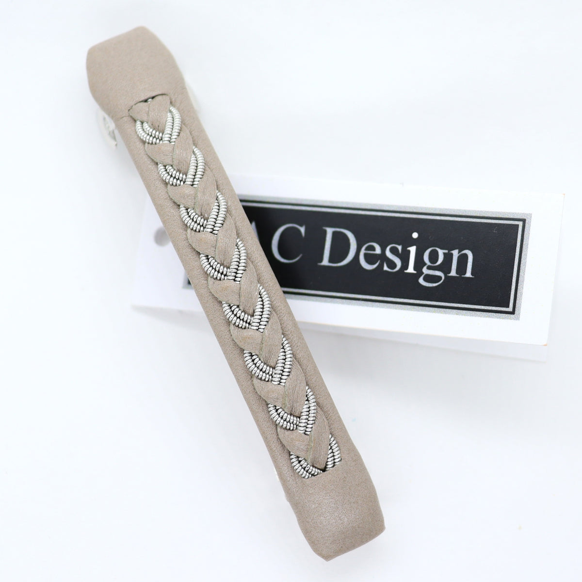 Sami hair clip with pewter and leather braid