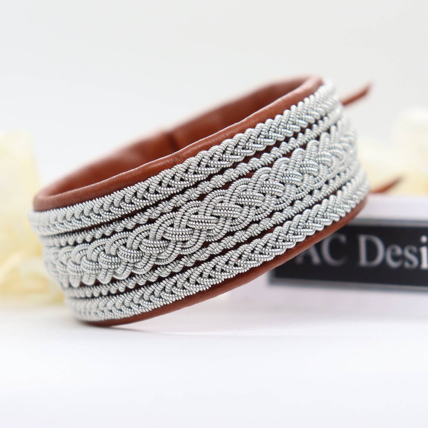 Wide leather bracelet, sami style in nature brown reindeer leather