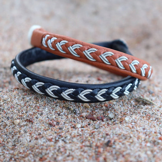 Scandinavian sami bracelets in leather and pewter