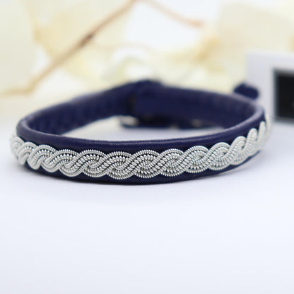 Sami bracelet with wavy pewter wire braid and leather