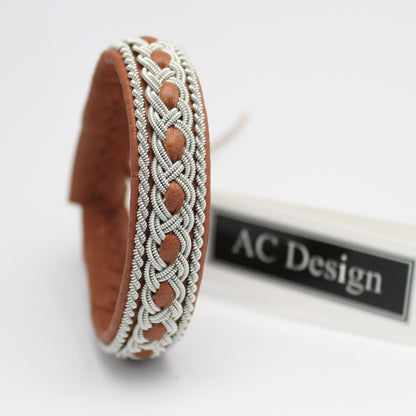 Sami pewter bracelet in nature brown reindeer leather