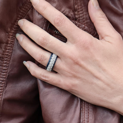 Sami ring in leather, worn on finger