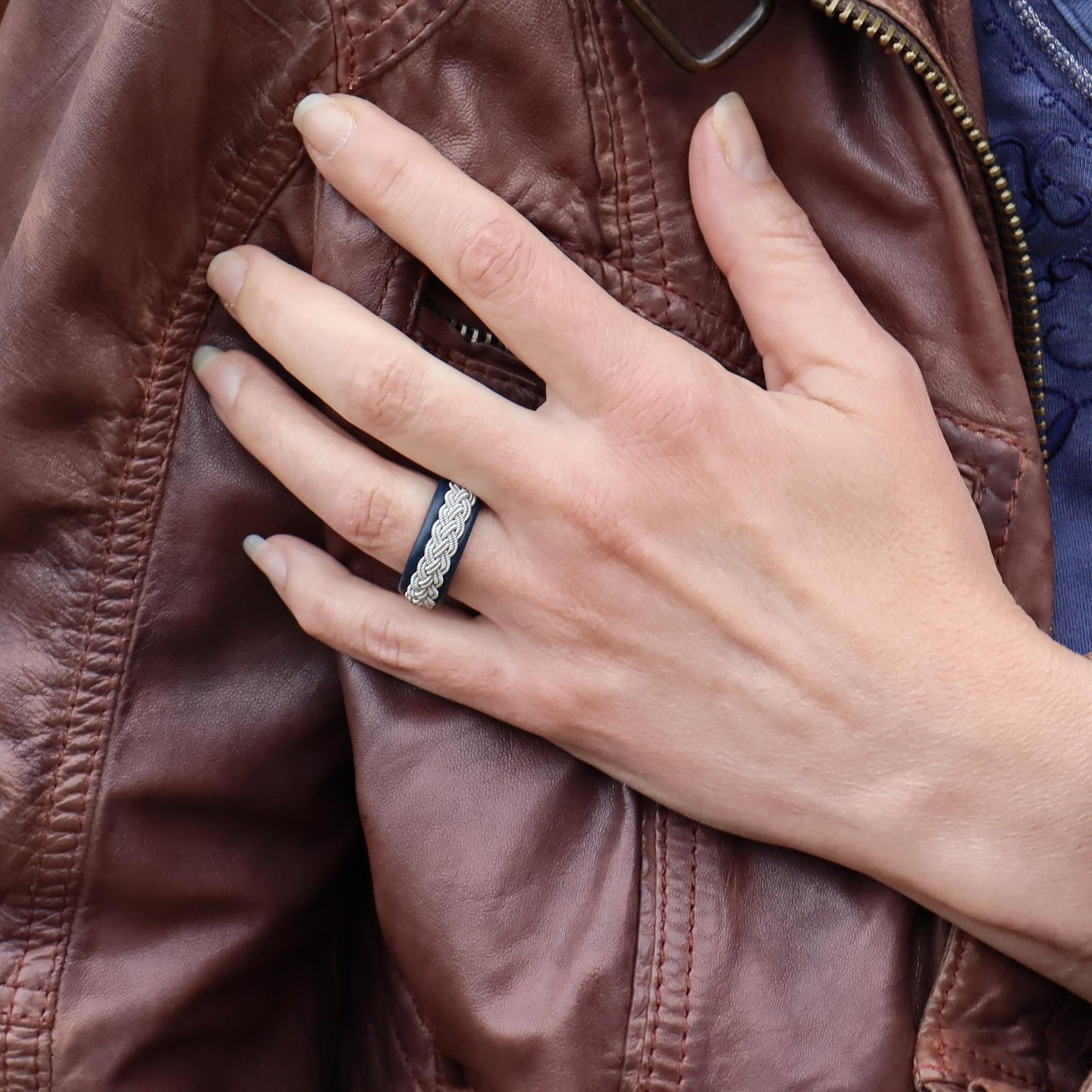 Nordic Sami ring in, shown on a finger