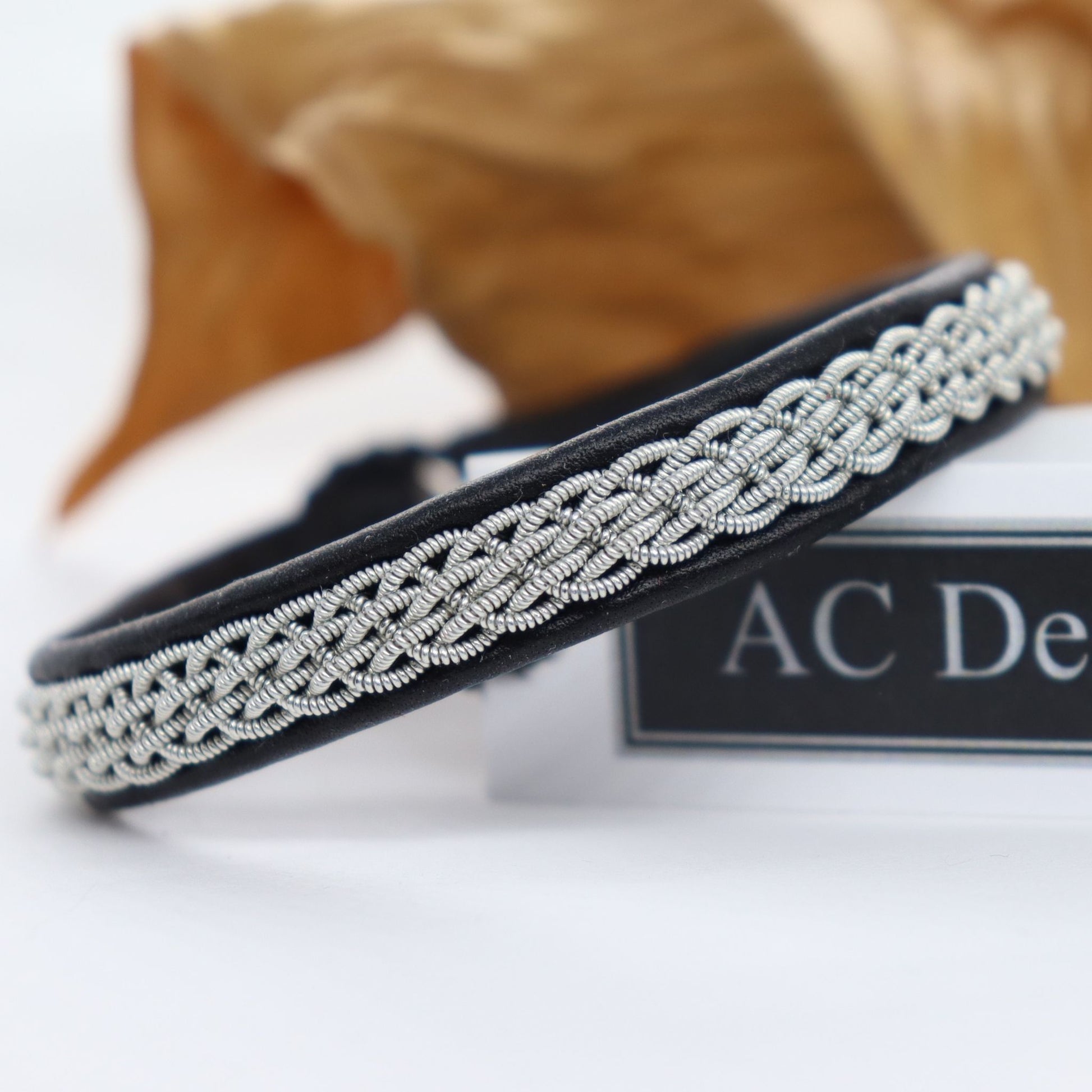 slim black sami bracelet, handcrafted nordic pewter thread jewelry