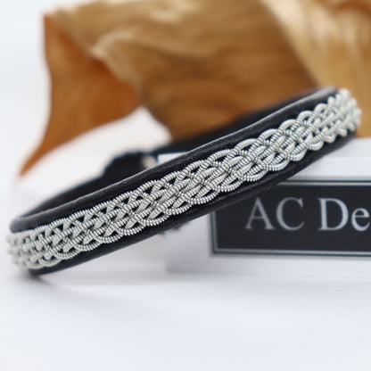 slim black sami bracelet, handcrafted nordic pewter thread jewelry