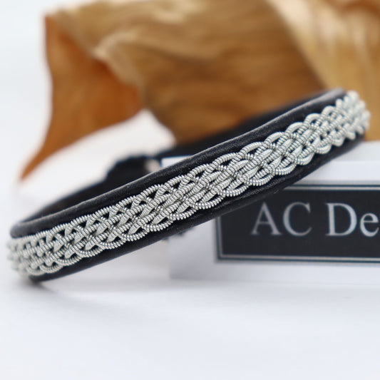 slim black sami bracelet, handcrafted nordic pewter thread jewelry