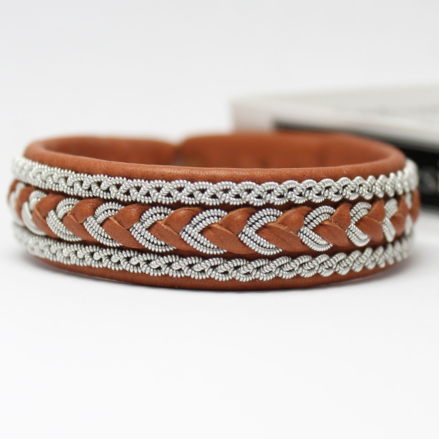 lapland bracelet in nature brown leather and pewter braids