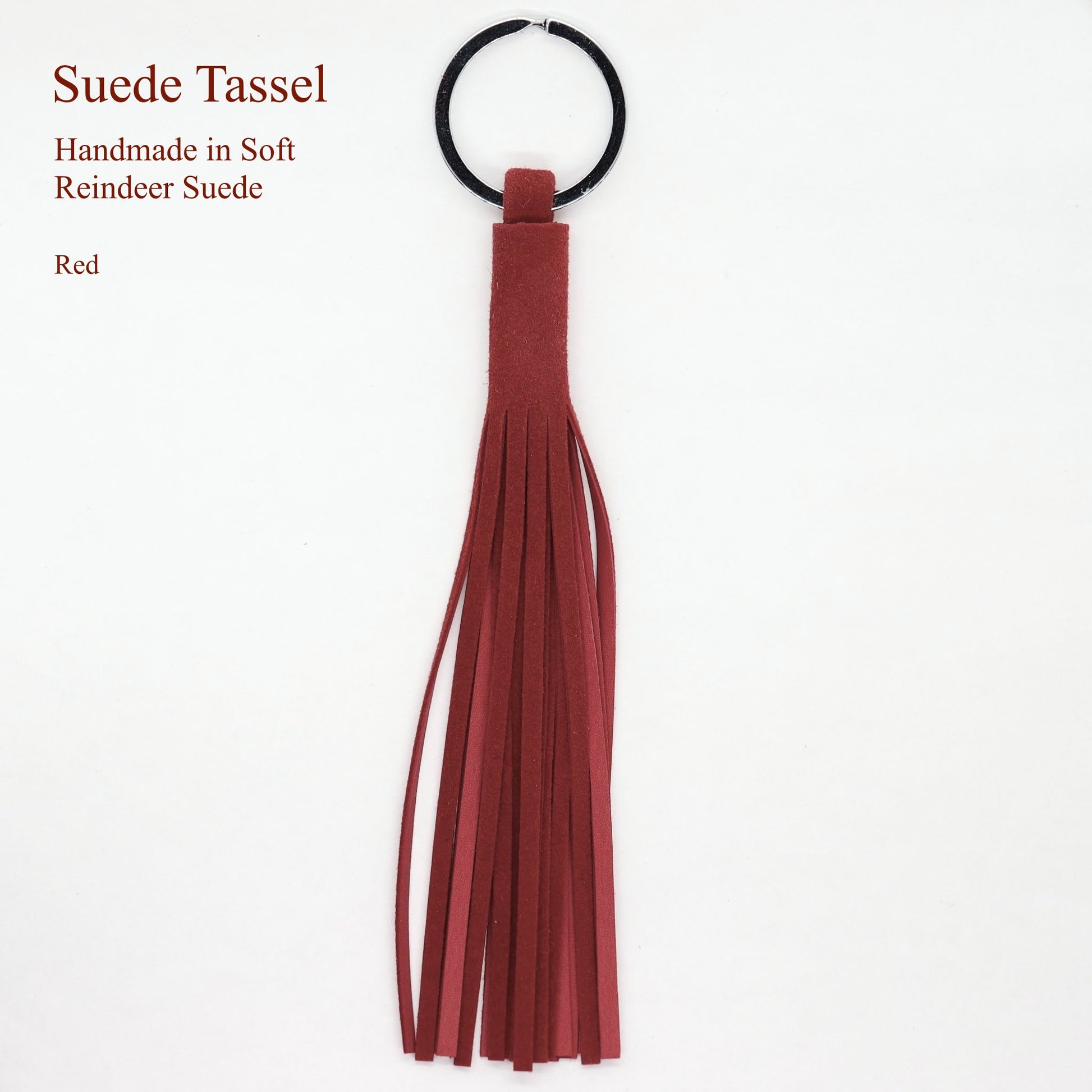 Handcrafted tassel in soft red reindeer suede