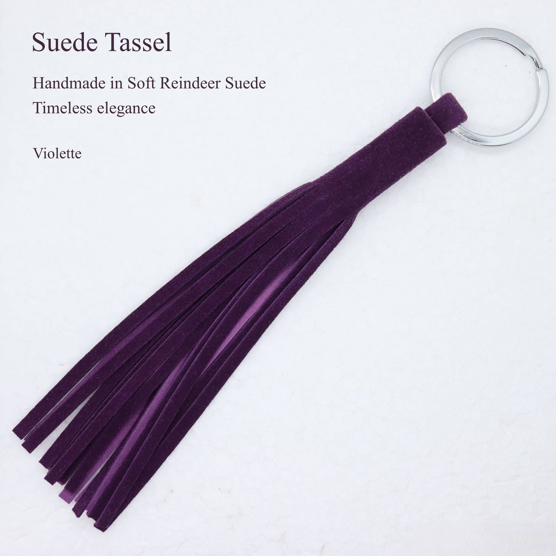 Handcrafted tassel in soft violette reindeer suede