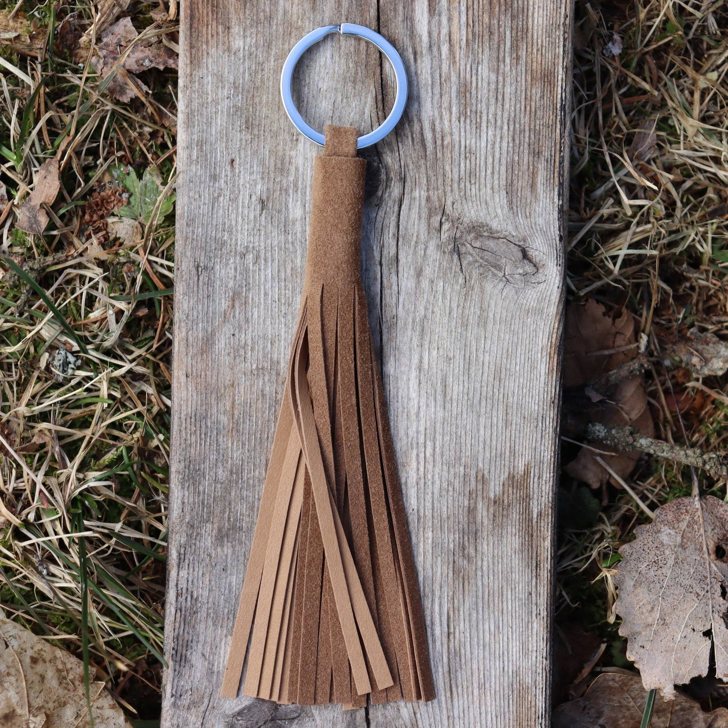 Handcrafted bag charm tassel in soft reindeer suede